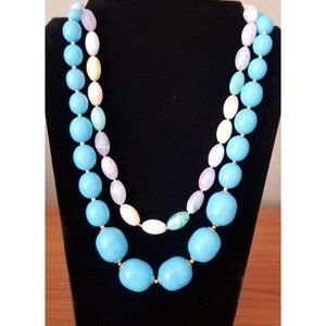 **Vintage Lot 2 Bold Chunky Corn Flower Blue and Pastels Lucite Necklaces**